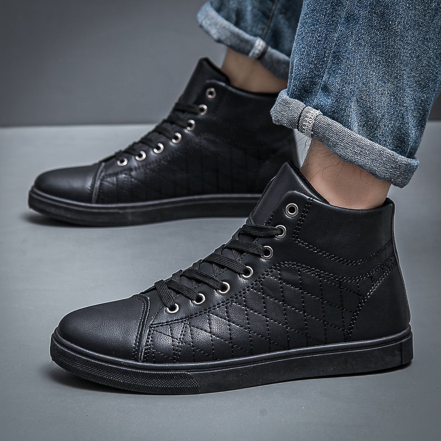 Men's Solid Ankle Boots - Comfy Non-Slip Soft Sole Sneakers