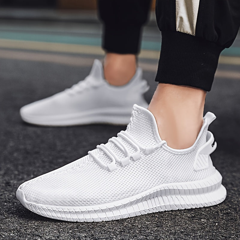 Men's Trendy Solid Woven Knit Sneakers - Comfy Non-Slip Soft Sole Shoes